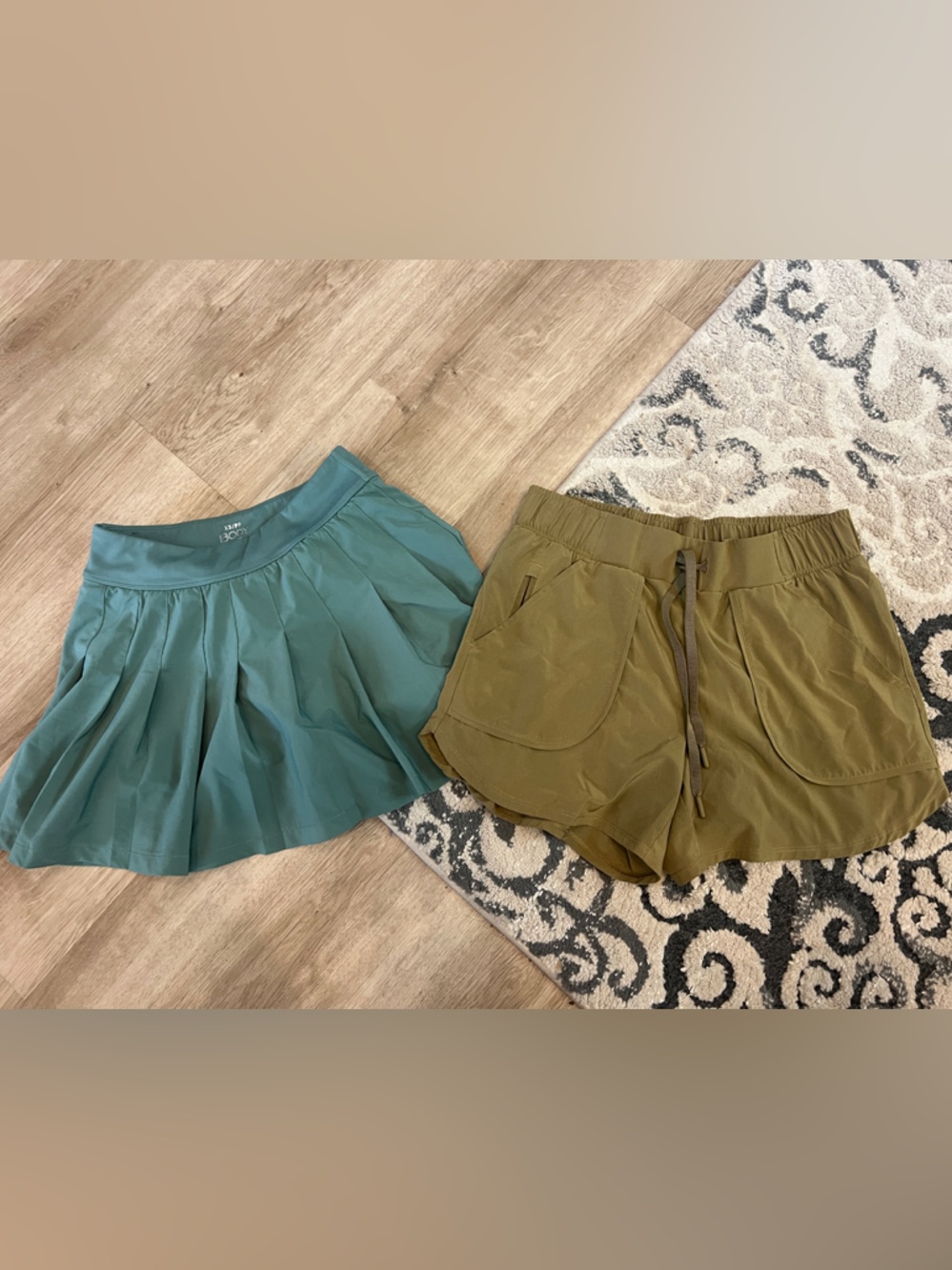 Teal Pleated skirt + Olive Green Utility Shorts Duo